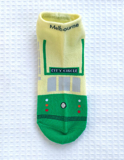 Looking down on the top of the green Melbourne tram sock