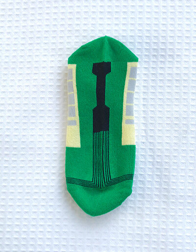 Sole of the green Melbourne Tram sock
