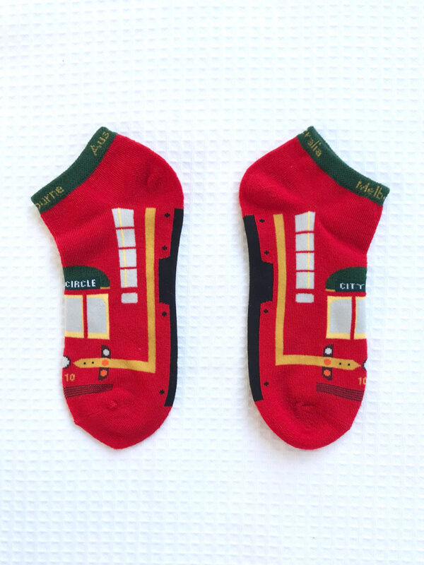 Pair of red Melbourne tram socks