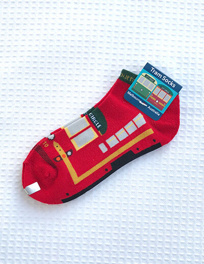 Pair of red Melbourne tram socks