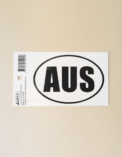 AUS sticker. Black and white