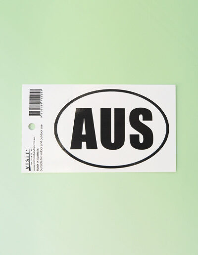 AUS sticker. Black and white