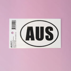 AUS sticker. Black and white