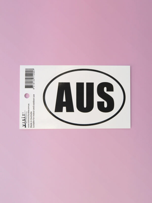 AUS sticker. Black and white