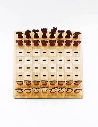 Australian Made wooden chess set made with light and dark timber.