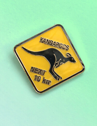 Kangaroo Road Sign hat pin