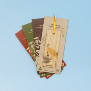 Australian made wooden coloured Kangaroo bookmark presented on recycled card