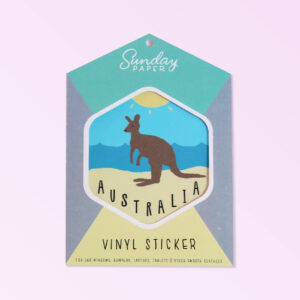 Australian Made vinyl sticker of a kangaroo. A simple cute design sticker in a nice card flat package