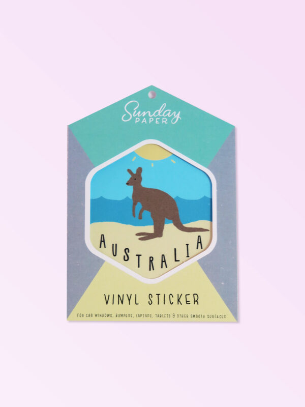 Australian Made vinyl sticker of a kangaroo. A simple cute design sticker in a nice card flat package