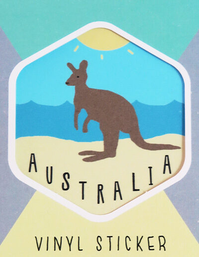 Australian Made vinyl sticker of a kangaroo. A simple cute design sticker in a nice card flat package