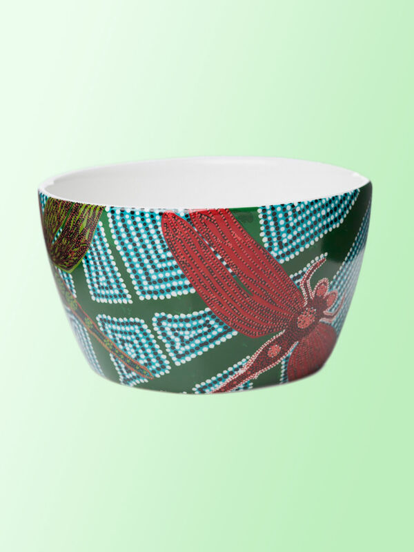 Porcelain nut bowl with dragonfly artwork by Sheryl Burchill