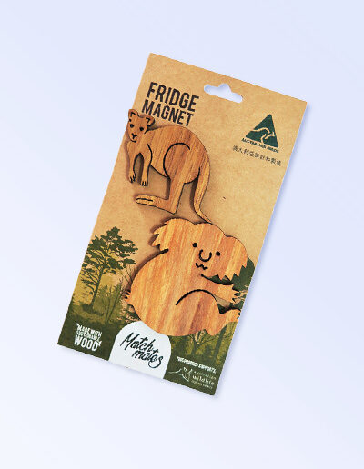 Kangaroo and koala shaped magnet two pack presented on recycled card.