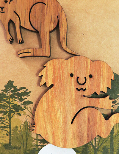 Kangaroo and koala shaped magnet two pack presented on recycled card.