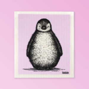 White dishcloth with a cute penguin design on it