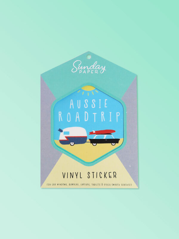 Australian Made vinyl sticker of an Aussie Road Trip. A simple cute design sticker in a nice card flat package
