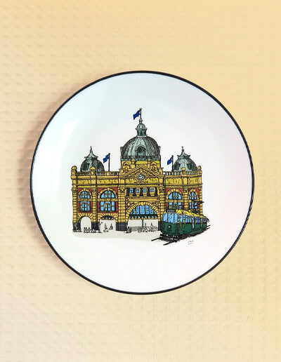 Flinders Street Station design porcelain canape plate by Squidinki