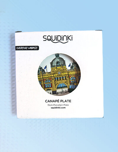 Flinders Street Station design porcelain canape plate by Squidinki in a presentation box