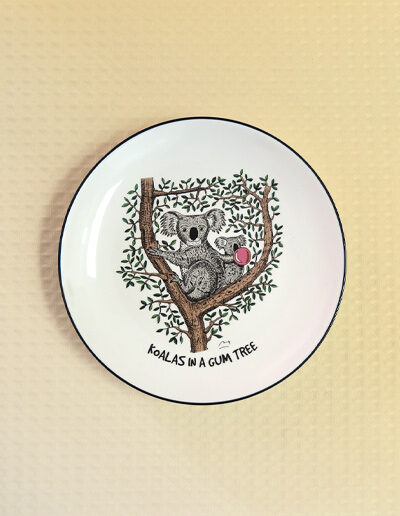 Koala in a Gum Tree design porcelain canape plate by Squidinki