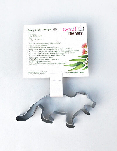Tassie Devil shaped metal cookie cutter with recipe card attached