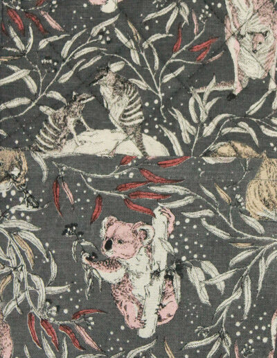 Detail of the double oven mitt fabric showing a koala, a kangaroo & a wombat