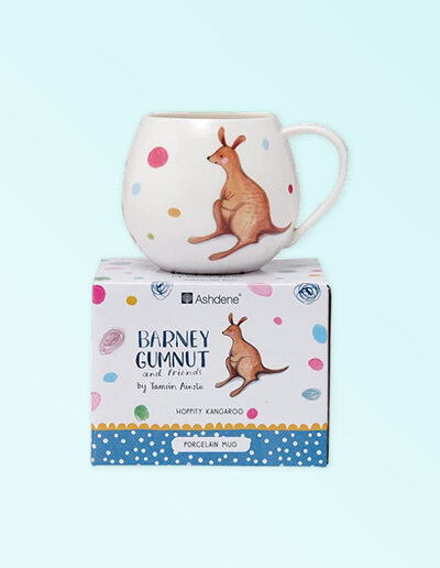 Barney Gumnut china mug and presentation box. Hoppity Kangaroo is on this mug.