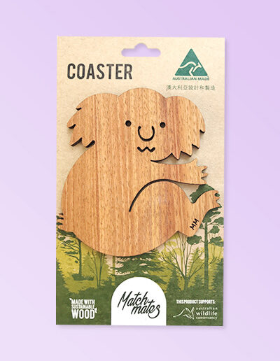 Timber koala shape drink coaster. Australian made.