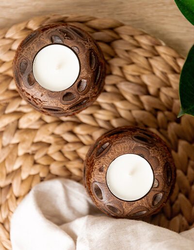 Two ball tea light holders shown from above.