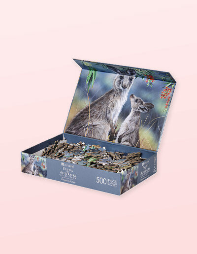 Kangaroo 500 piece puzzle with the box lid open showing the pieces