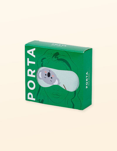 Fabric koala eye mask in its display box