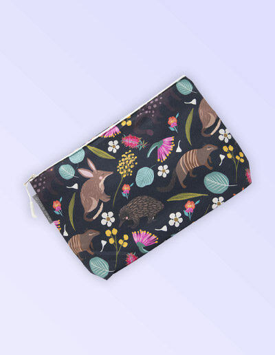 Large cosmetic bag with the fabric design of Australian nocturnal animals