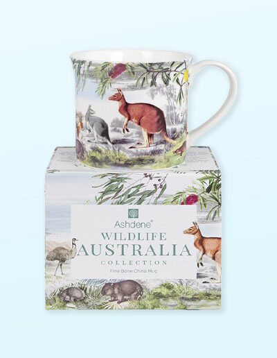 Wildlife Australia Grassland design mug sitting on top of its gift box