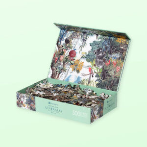 Wildlife Australia 500 piece puzzle with the lid open showing the pieces
