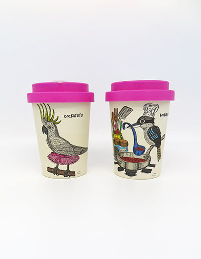 Cockatoo & kookaburra Eco bamboo keep cup