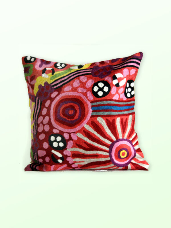 Better World Arts Wool cushion 30cm. Design by Damien and Nyinkalya Marks