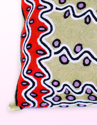 Deail of Better World Arts Wool cushion 40cm. Design by Rama Kaltu Kaltu Sampson