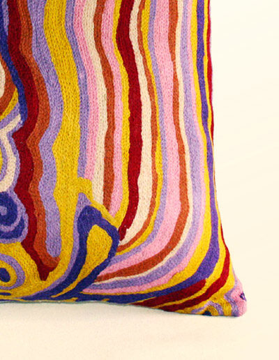 Detail of Better World Arts Wool cushion 30cm. Design by Mary Anne Nampijinpa Michaels