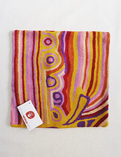 Better World Arts Wool cushion 30cm. Design by Mary Anne Nampijinpa Michaels
