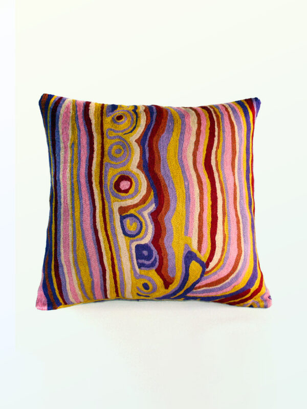 Better World Arts Wool cushion 30cm. Design by Mary Anne Nampijinpa Michaels