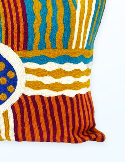 Detail of Better World Arts Wool cushion 40cm. Design by Sarah Lane