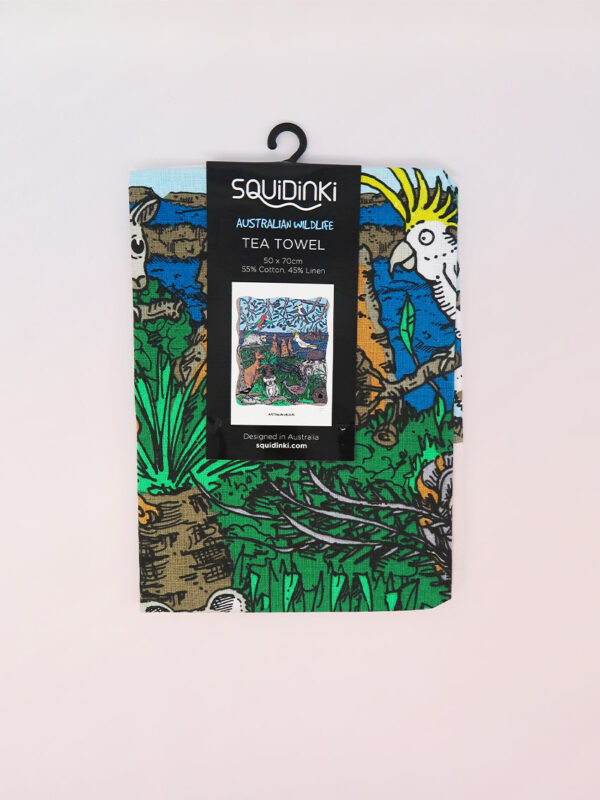 Squidinki Wildlife tea towel in its packet
