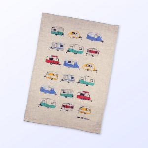 Coloured Caravans tea towel