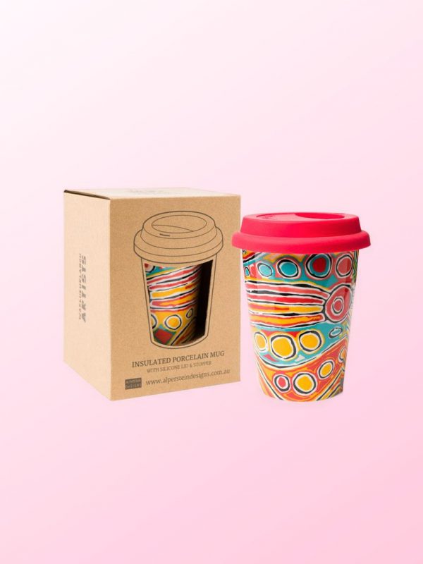 Judy Watson travel coffee mug and gift box