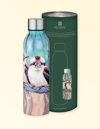 Kookaburra design stainless steel drink bottle and gift box