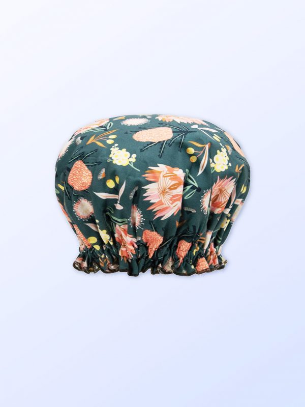 Khaki Aussie Flora design shower cap