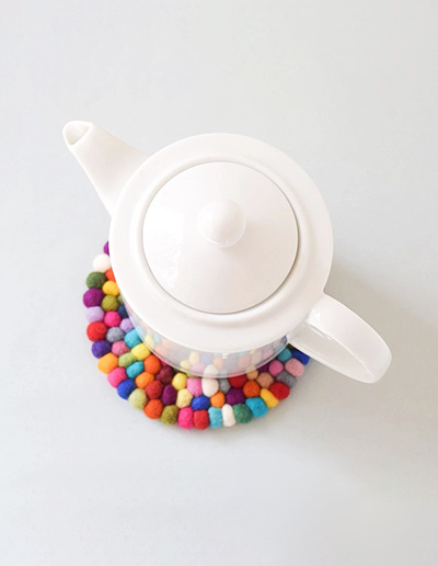 Teapot colourful felt ball trivet
