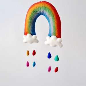 Felt Rainbow mobile with coloured raindrops