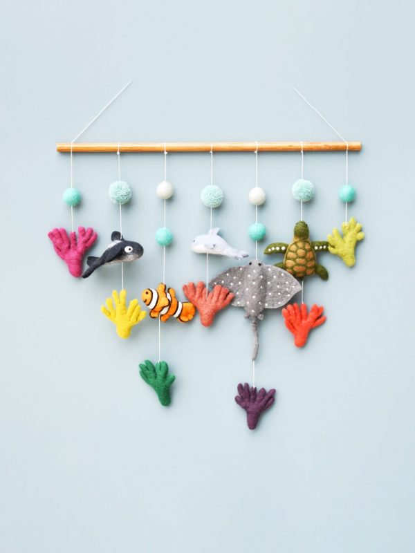 Nursery cot mobile made with felt -Coral Reef