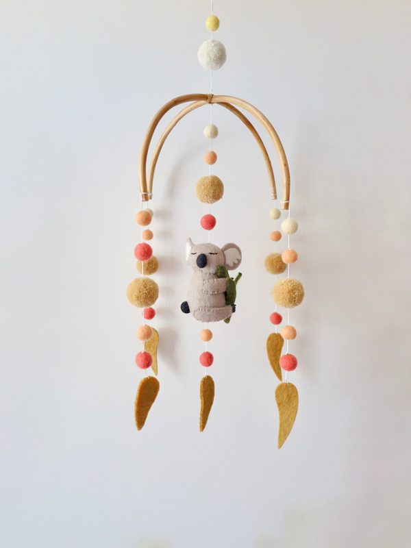 Koala and gum leaves nursery felt mobile