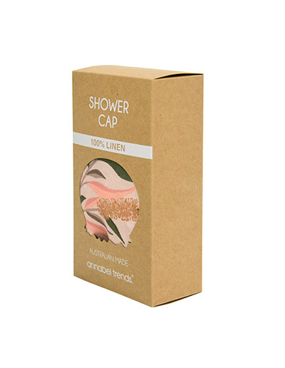 Bottlebrush design shower cap in packaging box