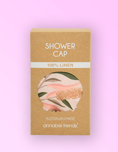 Bottlebrush design shower cap in packaging box